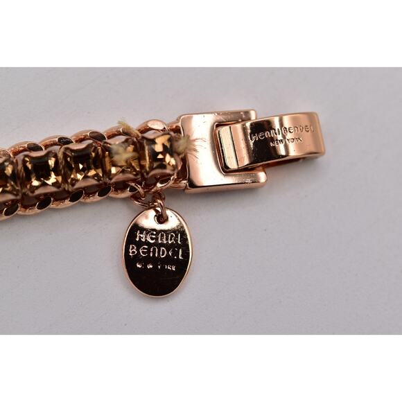 Henri Bendel Rose Gold Chain Crystal Bracelet Champagne Rhinestone Signed BinO - Picture 10 of 12